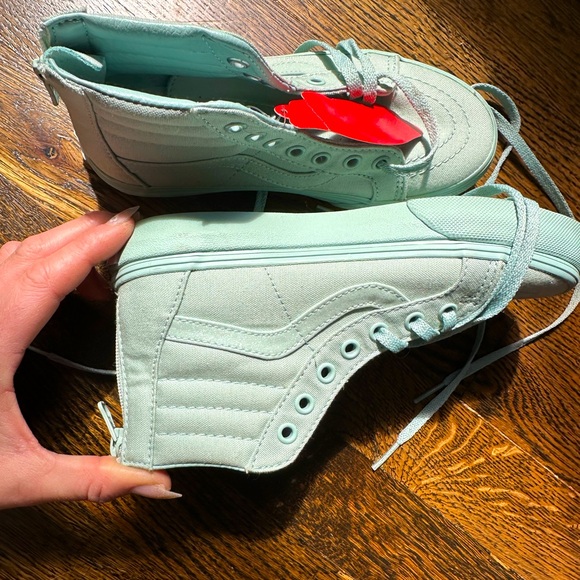 NWT Vans KS8-Hi Zip (Mono) sparkly TEAL / TURQUOISE / MINT VANS GIRL OR BOY - Picture 11 of 12